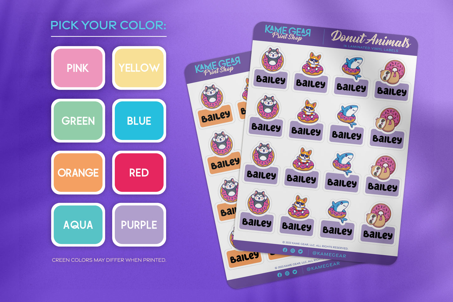 Donut Animals I - Name Labels