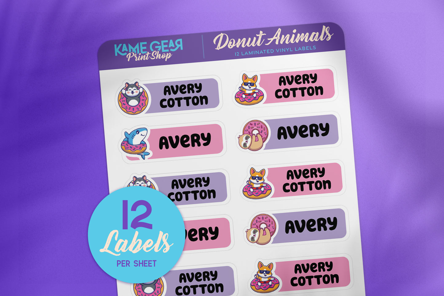 Donut Animals II - Name Labels 