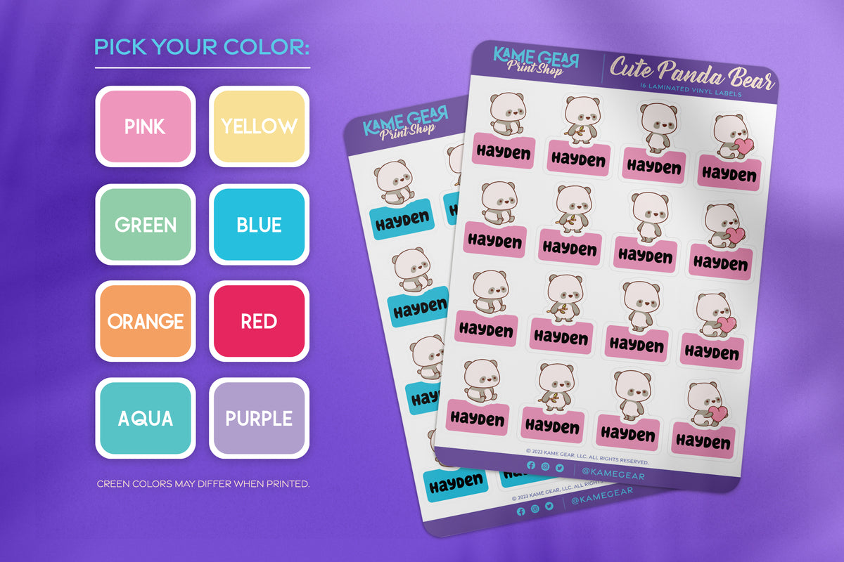 Cute Panda I - Name Labels – Kame Gear